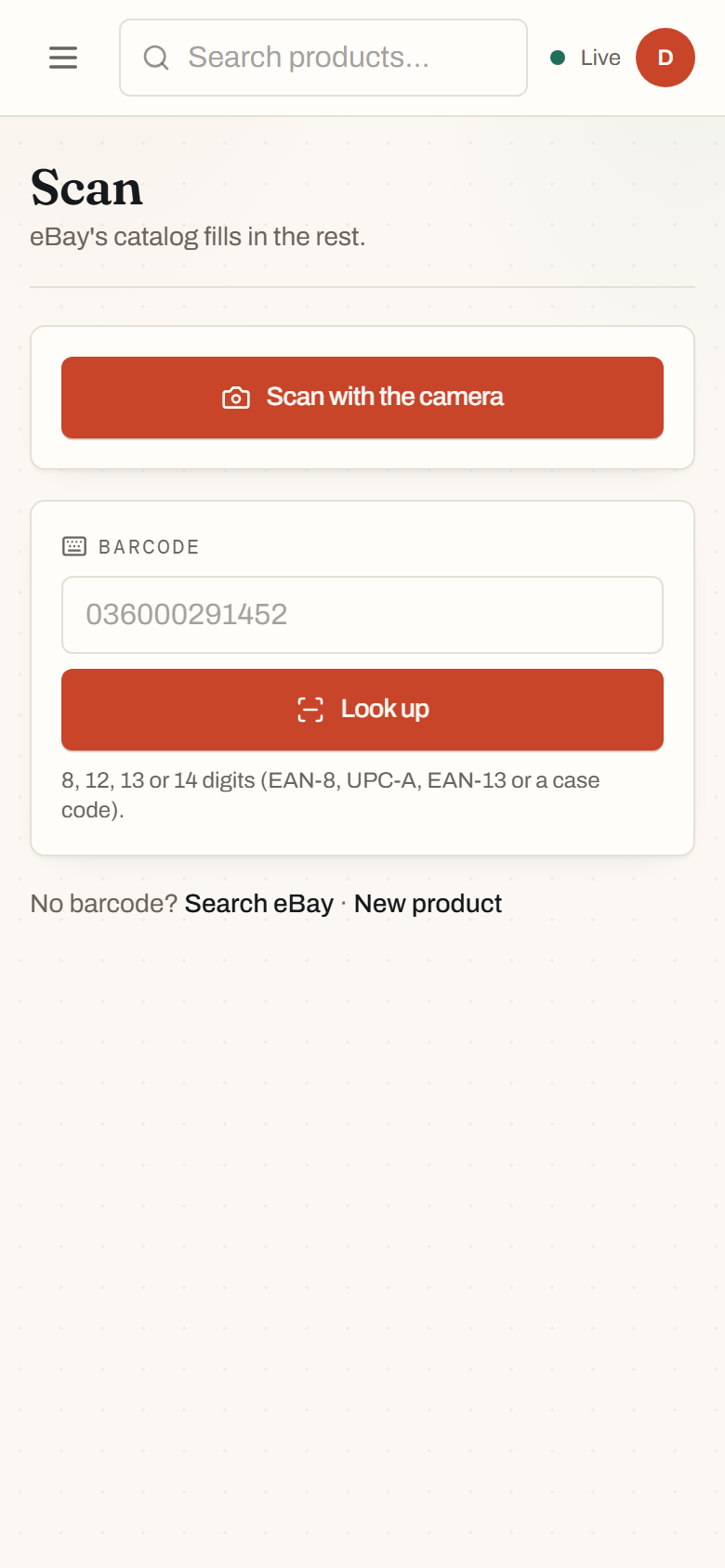 The scanner open on a phone, reading a barcode.
